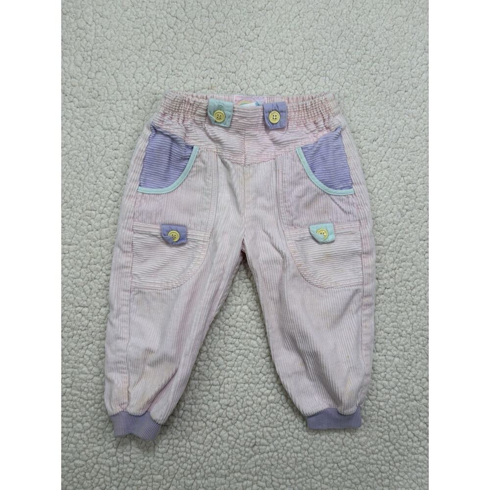 Vintage Bonjour Corduroy Baby Pants Girls 2T Pastel Pink Joggers Cargo Pants 90s